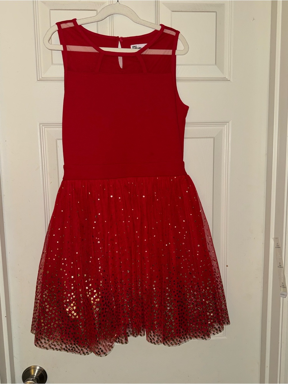 Epic Threads Red Mesh Yoke Sheath Dress